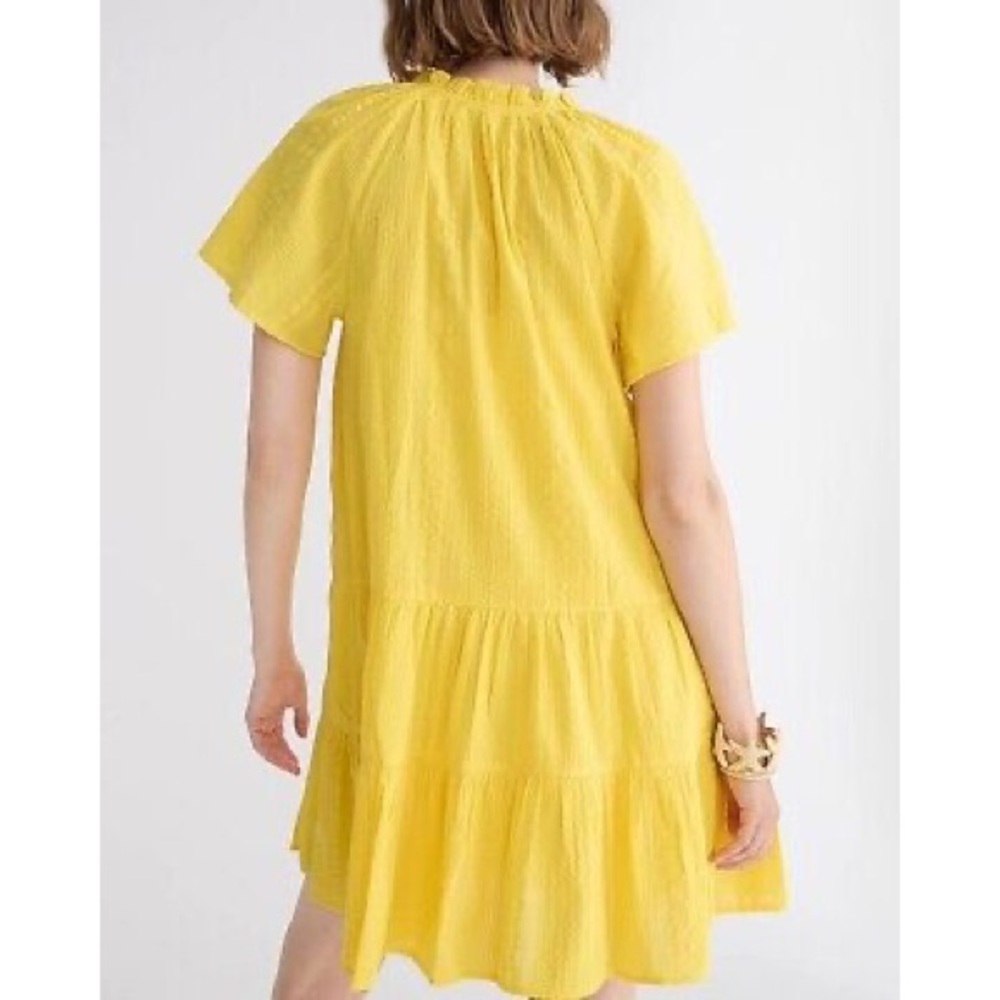 NWT J. Crew White Ruffle Trim Tiered Dress in Cotton Dobby - Picture 2 of 7
